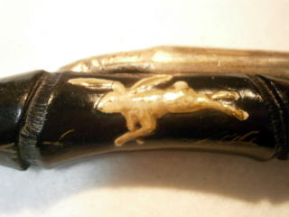 TAMIYA signature@Wood carving boar in Figure cigarette case and rabbit figure pipe barrel Edo era glass OjimeR