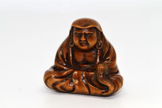 Meisho signed buddhidarma netsuke boxwood EDO period