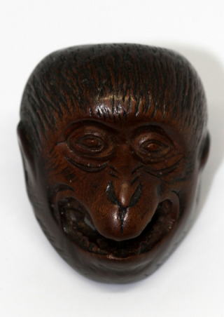 DEME TAKAMITSU (DEME JOMAN)signed monkey Noh play mask netsuke EDO peirod