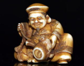 KYOMIN signed DAIKOKU (GOD of fortune) and Mouse netsuke EDO peirod