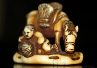 Hidemasa signed "boy and horse"netsuke EDO peirod