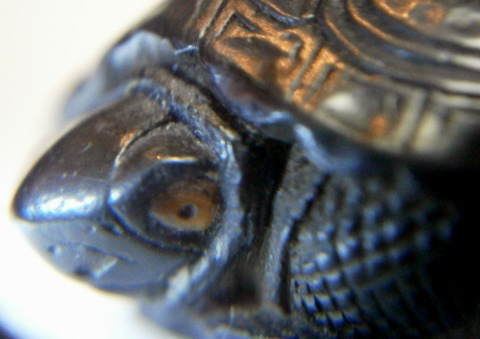 akaebisu-dou Fossil wood? Turtle Netsuke SEKISHU 85YEARS OLD signed 1c